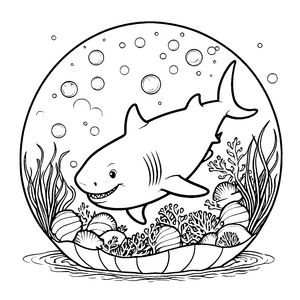 Zauberhafter Kawaii-Hai in Glasglocke Bastelmotiv für mutige Unterwasserfreunde