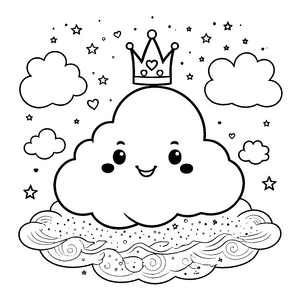 Herzliche Kawaii-Wolke mit Krone Bastelmotiv für kleine Himmelsfreunde
