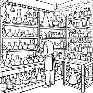 Geheimnisvoller Alchemist mit Brennbrenner Malbild für kreative Laborprofis
