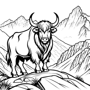 Prachtvoller Yak auf Felsen Ausmalvorlage für kleine Bergfans