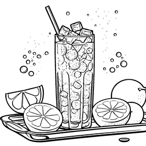 Prickelndes Glas mit Eiswürfeln Malvorlage für malfreudige Limonadenfans