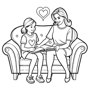 Zärtliche Mutter und Kind beim Lesen Bastelmotiv für neugierige Vorlesefreunde