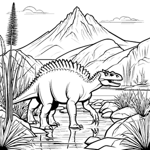Majestätischer Pachycephalosaurus am Fluss Bastelvorlage für junge Wasserforscher