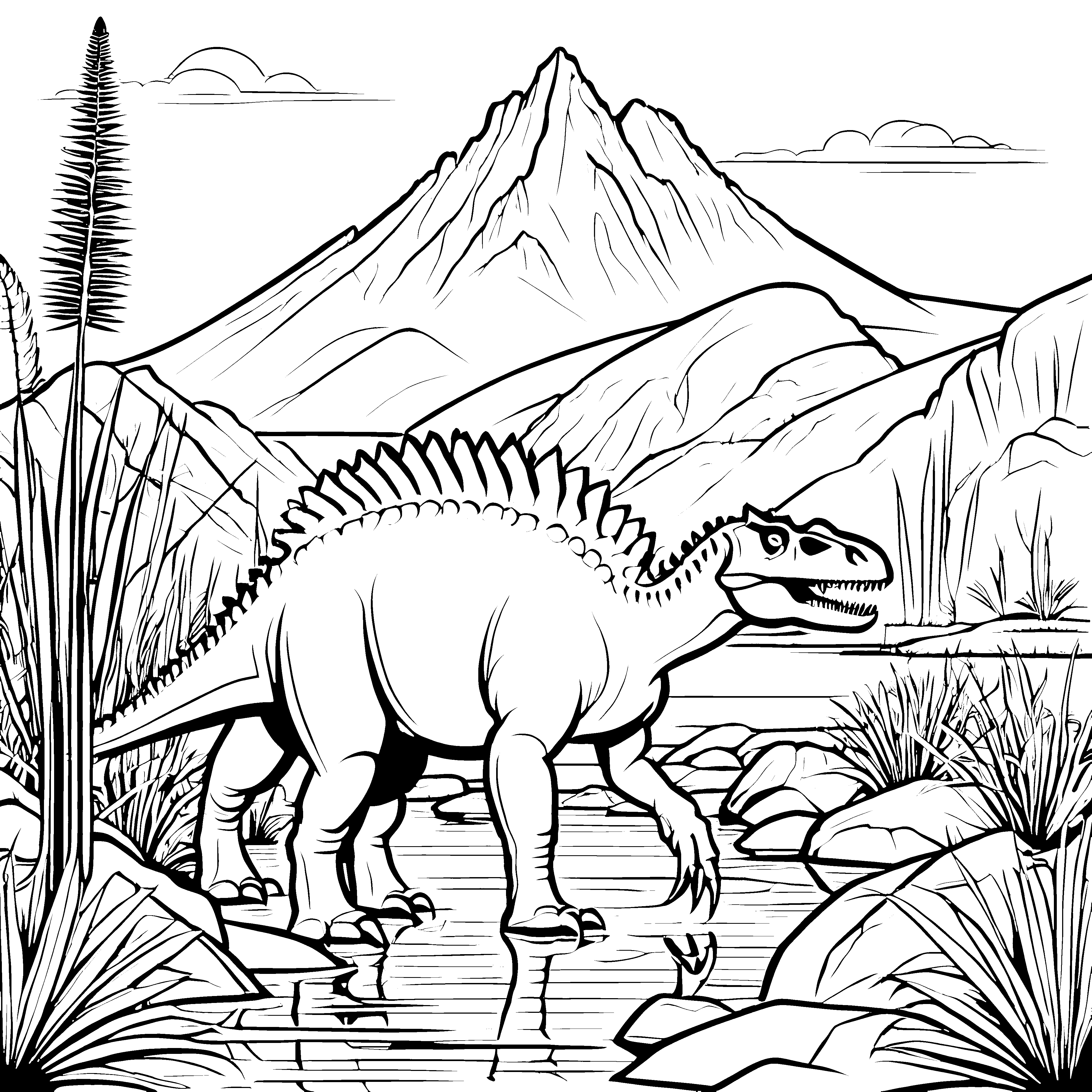 Majestätischer Pachycephalosaurus am Fluss Bastelvorlage für junge Wasserforscher