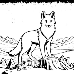 Majestätischer Polarfuchs auf Felsen Ausmalbild für fröhliche Winterkinder