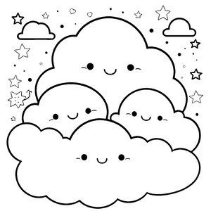Begeisternde Kawaii-Wolken mit Sternen Bastelvorlage für junge Weltraumträumer
