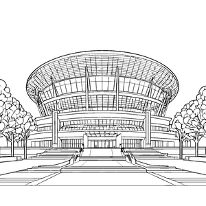 Modernes Stadion mit Dachkonstruktion Bastelvorlage für kreative Sportbegeisterte