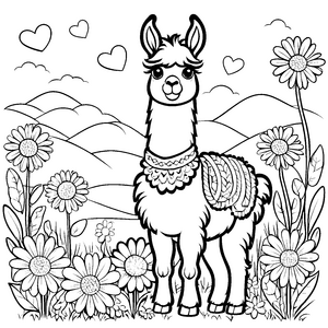 Herzliches Lama mit Blumenkette Ausmalvorlage für junge Wiesenfreunde