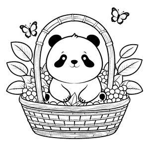 Bezaubernder Panda im Beerenkorb Malvorlage für verträumte Waldfreunde