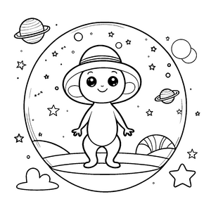 Süßes Kawaii-Alien mit Hut Bastelmotiv für neugierige Planetenforscher