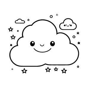 Herzliche Kawaii-Wolken mit Sternen Bastelmotiv für kleine Sternenjäger