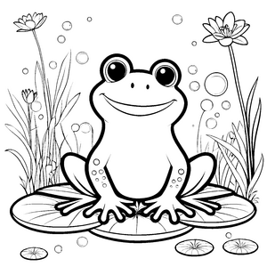 Herziger Kawaii-Frosch auf Seerosen Bastelmotiv für junge Wassernaturfreunde