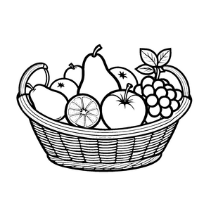 Bunter Obstkorb mit Birnen und Trauben Malvorlage für Obstliebhaber