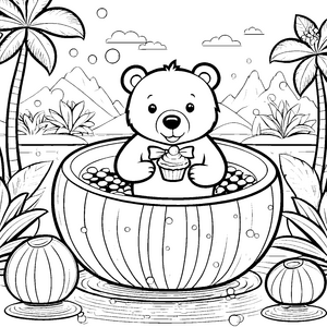 Niedlicher Bär in Wassermelone Bastelvorlage für kleine Obstfreunde