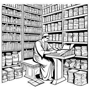 Konzentrierter Schreiber mit Rollen Malvorlage für kreative Bibliothekshüter