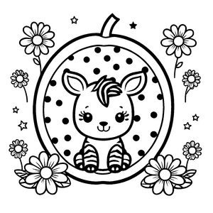 Rührendes Kawaii-Zebra in Frucht Ausmalvorlage für malfreudige Gartenfreunde