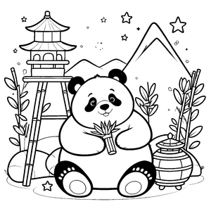 Verträumter Panda mit Blumen Malvorlage für junge Sternenbauer