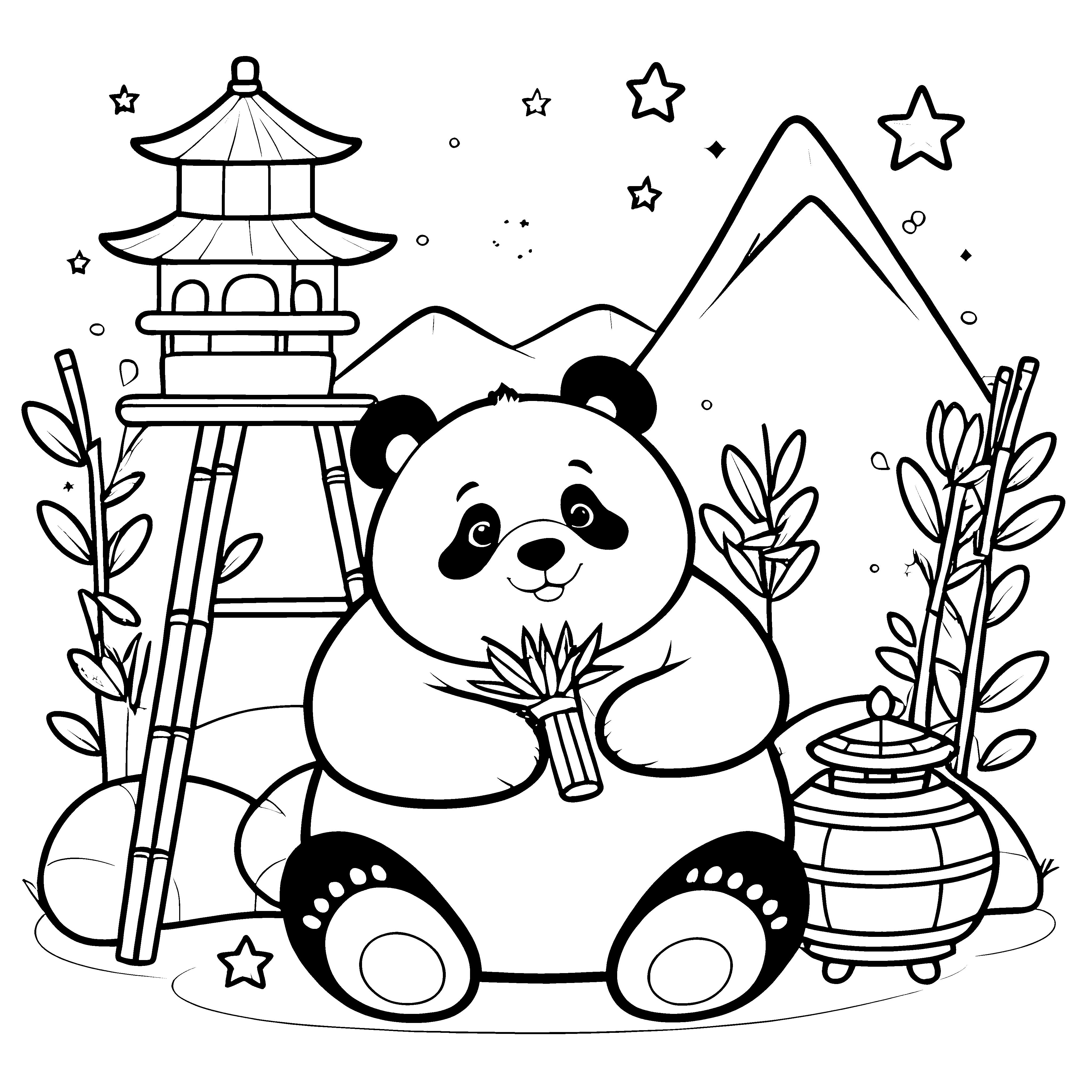 Verträumter Panda mit Blumen Malvorlage für junge Sternenbauer