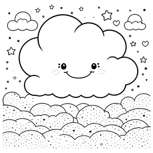 Liebevolle Kawaii-Wolke mit Herzen Ausmalvorlage für verträumte Himmelputzer