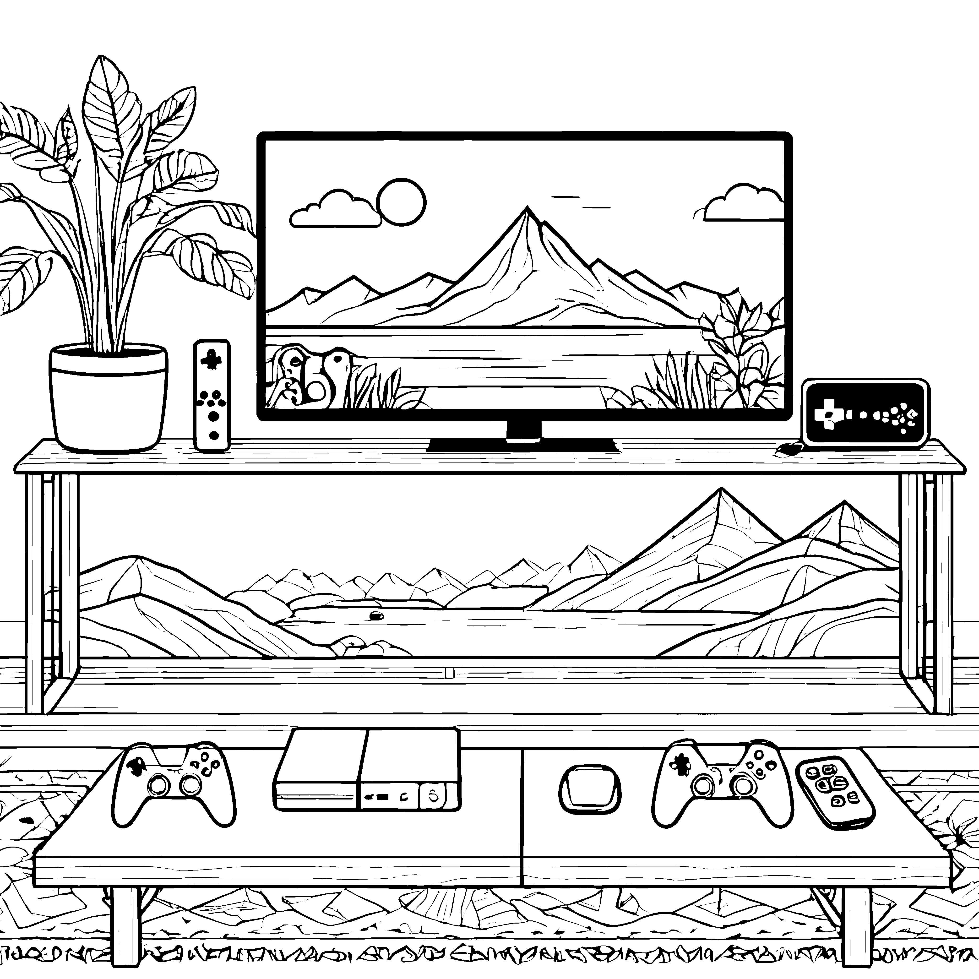 Komplettes Spielekonsolen-Setup mit Controllern Bastelvorlage für Technikfreunde