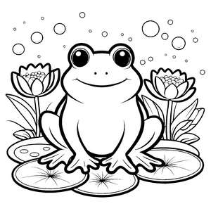 Verspielter Kawaii-Frosch auf Seerosen Bastelmotiv für kleine Teichforscher