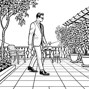 Eleganter Lederschuh auf Terrasse Malvorlage für junge Gartenfreunde