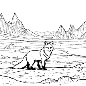 Eiskalter Polarfuchs vor Bergen Malbild für verträumte Eiswanderer
