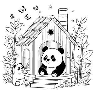 Geborgenes Panda-Haus Bastelmotiv für neugierige Bambusbewohner