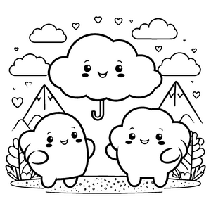 Sanfte Kawaii-Wolken mit Regenschirm Bastelmotiv für mutige Bergfreunde