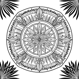 Filigranes viereckiges Mandala mit Blättern Ausmalvorlage für malfreudige Naturkinder
