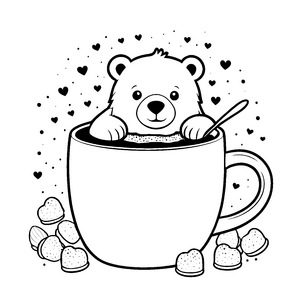 Herzlicher Kawaii Eisbär in Tasse mit Marshmallows Malbild für kleine Genießer
