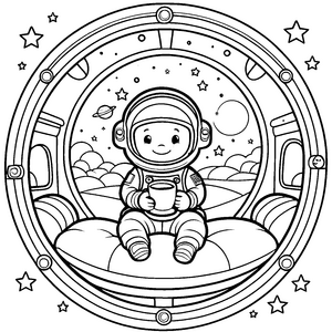 Niedlicher Kawaii-Astronaut im Raumschiff Bastelvorlage für Sternenfahrer