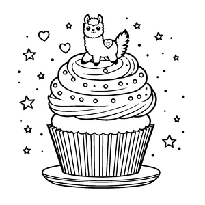 Verspieltes Kawaii-Alpaka auf Cupcake-Bastelmotiv für kleine Süßzwerge