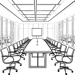 Moderner Konferenztisch mit Bildschirm Bastelmotiv für verträumte Büromitarbeiter