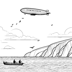Fantastische Zeppeline über Klippen Bastelvorlage für kleine Bootsfreunde