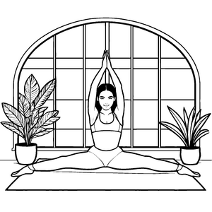 Entspannte Yoga-Pose mit Rundbogenfenster Bastelmotiv für kleine Ruhehöhlen