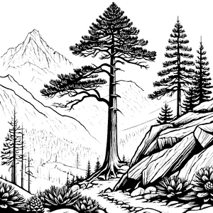 Majestätische Fichten mit Felsen Malbild für kleine Berggeister