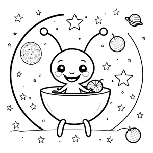Fröhliches Kawaii-Alien in der Badewanne Bastelvorlage für mutige Badefreunde
