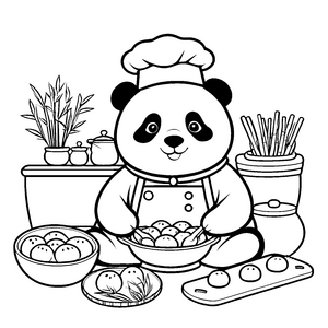 Stolzer Panda mit Onigiri Bastelmotiv für junge Küchenfreunde