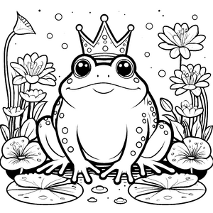 Prinzlicher Kawaii-Frosch mit Krone Ausmalbild für malfreudige Teichwärter