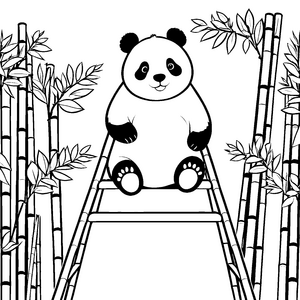 Verspielter Panda auf Leiter Bastelvorlage für junge Bambusfreunde
