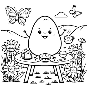Heiteres Kawaii Avocado Picknick Ausmalbild für kreative Snackfreunde