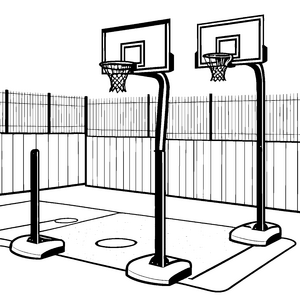 Stabiler Basketballkorb am Zaun Malbild für malfreudige Sportbegeisterte