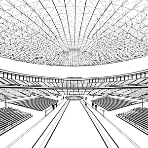 Beeindruckendes Stadion mit Laufbahn Malvorlage für Sportbegeisterte