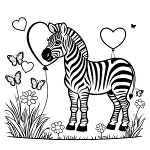 Herzliches Kawaii-Zebra mit Herzballon Bastelvorlage für mutige Schmetterlingsfreunde