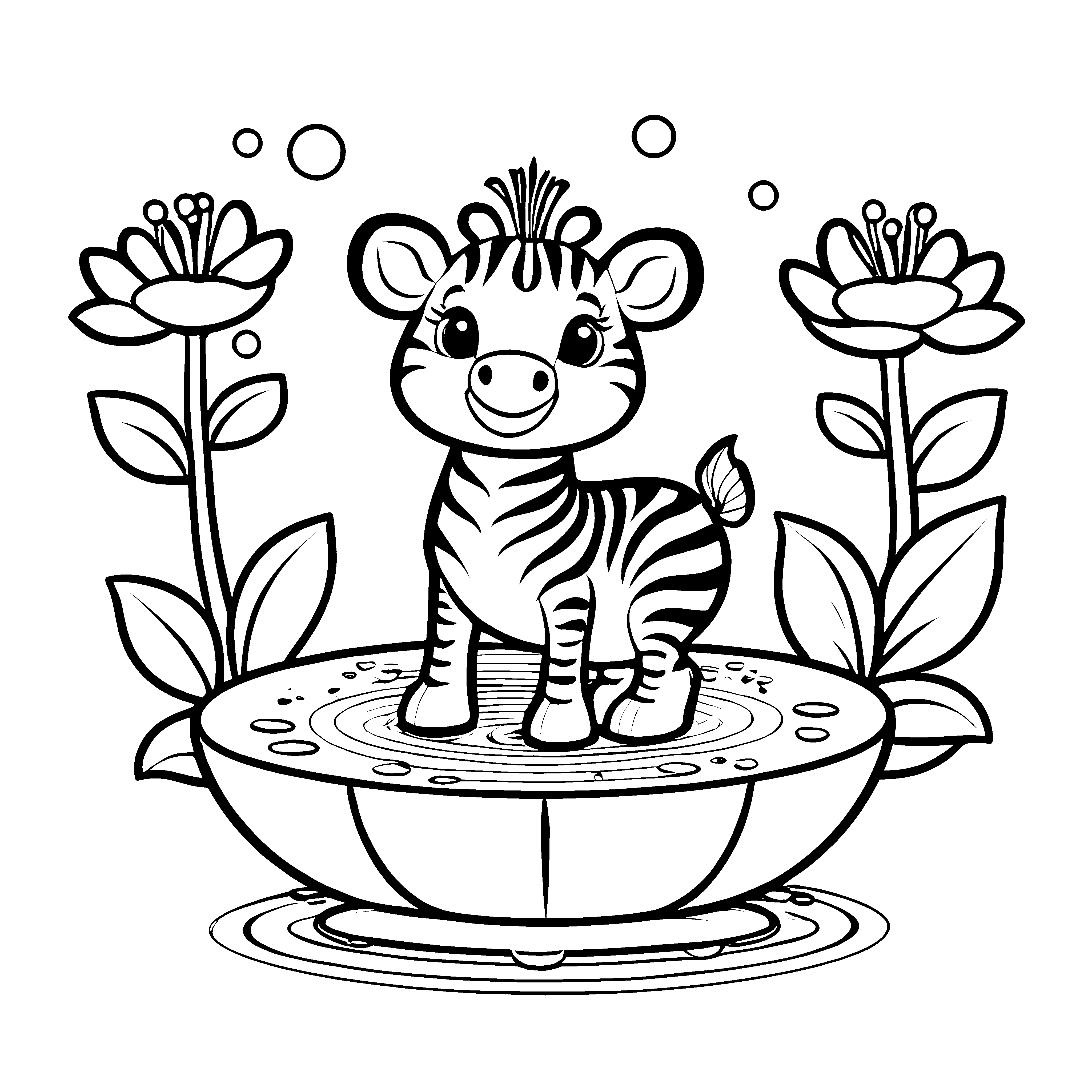 Fröhliches Kawaii-Zebra in Seifenblasen Bastelvorlage für Wasserfreunde