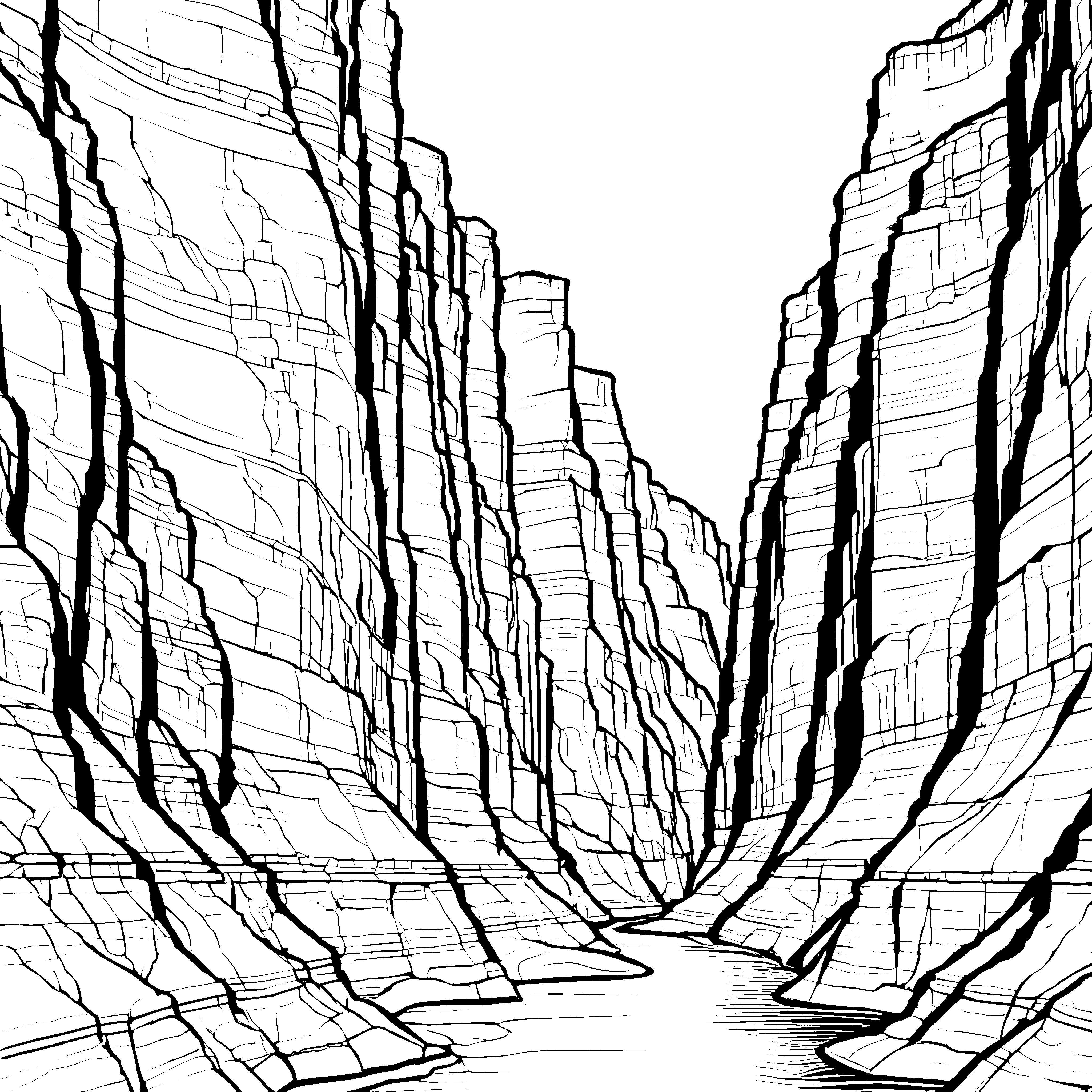 Tiefe Schlucht mit Flusslauf Ausmalvorlage für Wasserforscher
