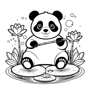 Verspielter Panda am Seerosenteich Bastelvorlage für kreative Wasserfreunde