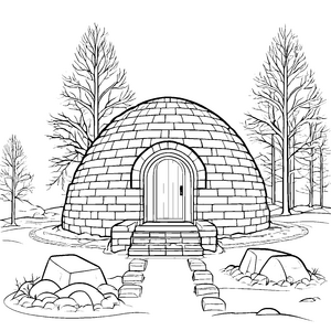 Stukas Iglu im Wald mit Steinpfad Bastelvorlage für Winterwanderer