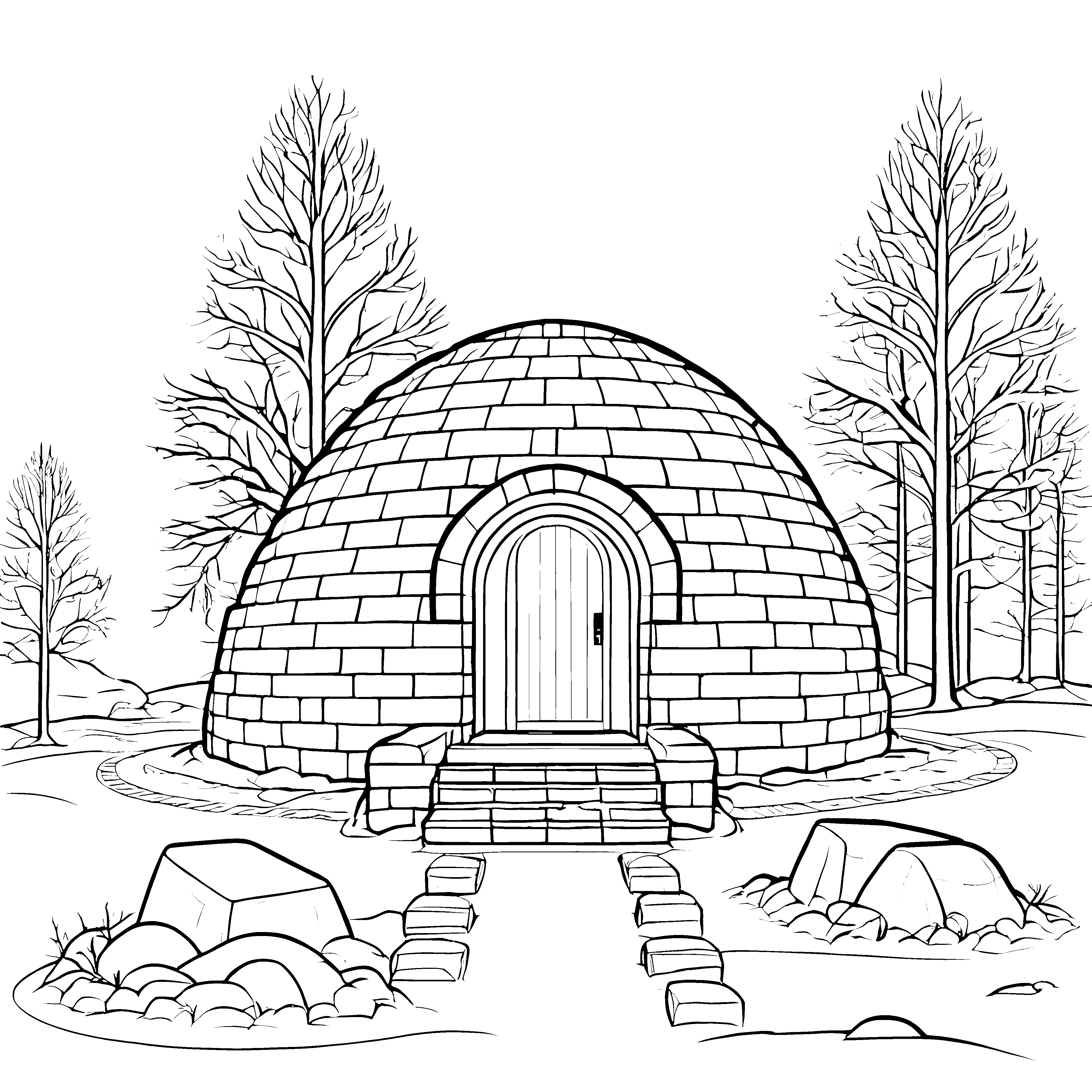 Stukas Iglu im Wald mit Steinpfad Bastelvorlage für Winterwanderer